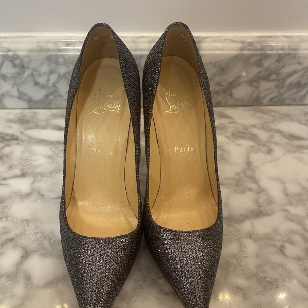 Christian Louboutin FILO 120 Lady Glitter Specchio Heels Silver/Gray Size 39 - Picture 15 of 16